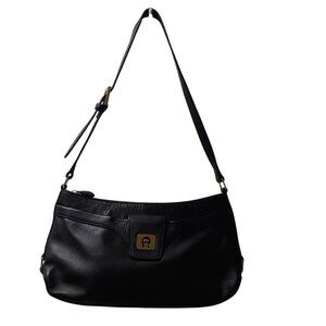 Etienne Aigner Womens Leather Black Multi Pocket Crossbody Bag Handbag Purse
